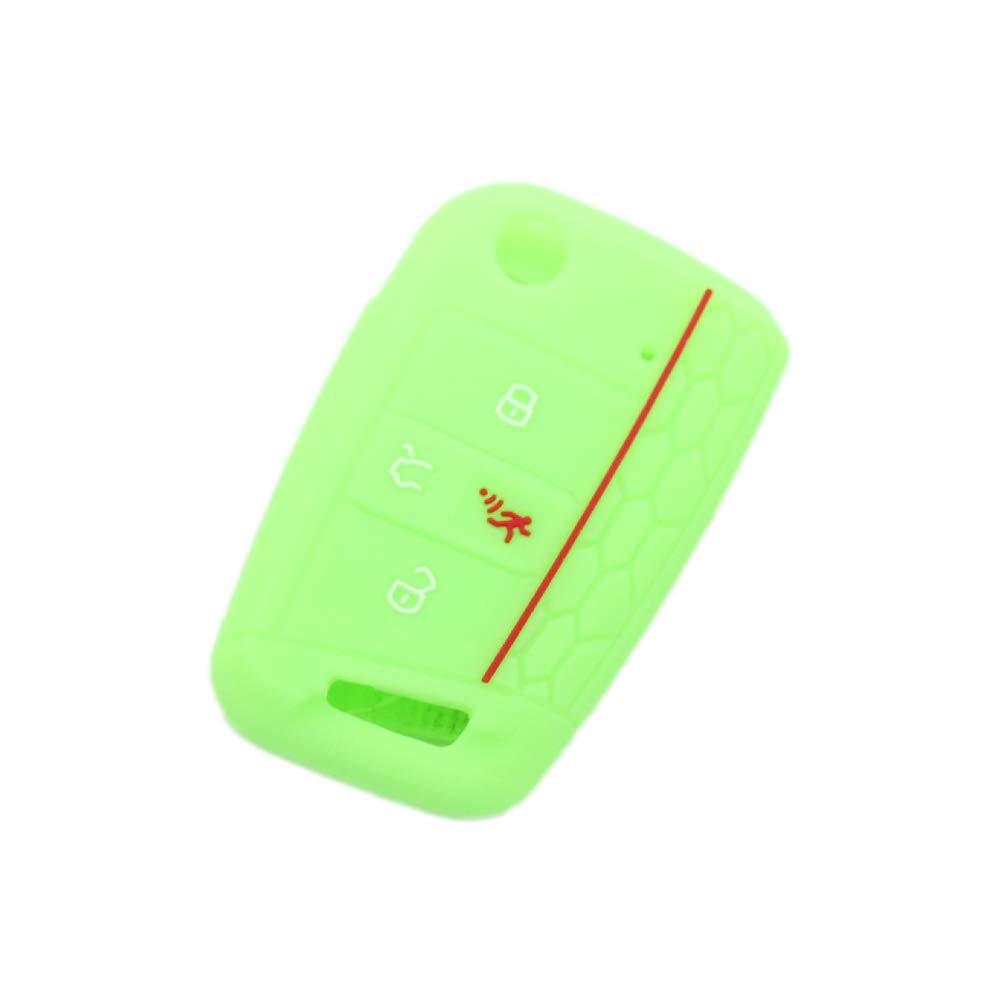 BROVACS Silicone Cover Protector Case Holder Skin Jacket Compatible with VOLKSWAGEN Golf GTI Tiguan Polo SKODA Octavia 4 Button Flip Remote Key Fob CV9806 Neon Green