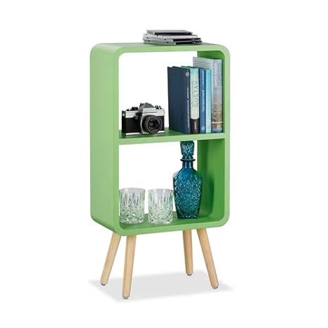 Relaxdays Standregal mit 2 Fächern, schmales MDF Bücherregal ohne Schubladen, Wohnzimmer Regal mit Holzbeinen, grün