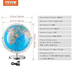 VEVOR Illuminated World Globe with Stand, 13