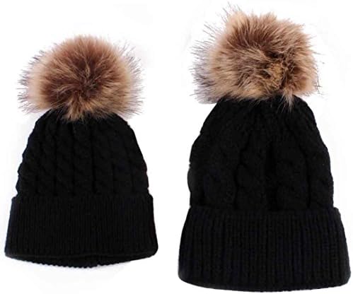 Datework Mom and Baby Knitting Keep Warm Hat (Black)