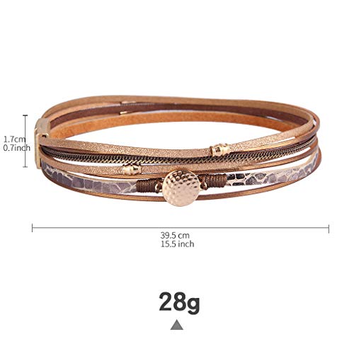AZORA Leather Wrap Bracelets for Women Goldplated Metal Crescent Cuff Bracelet with Magnetic Buckle Casual Bohemian Wrist Bangle Jewelry Gift for Ladies Teen Girls Sister Mum - Thumbnail 5