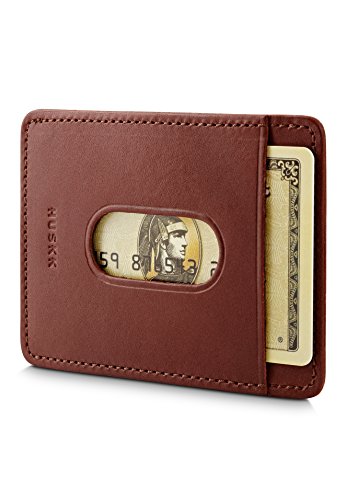 Ultra Slim Card Holder Front Pocket Wallet - RFID Blocking - Money clip Strap - Minimalist Leather Credit Card Sleeve - Men - HUSKK