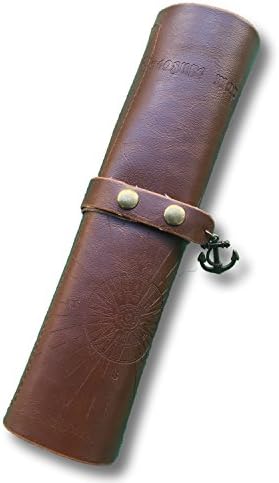 ALMF Retro PU Leather Roll Up Pencil Case with Buckle,Darkbrown