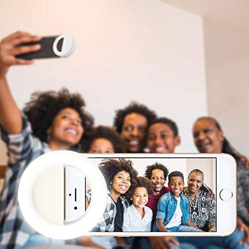 Selfie Ring Light Mini Clip on Ring Light for Phone Laptop Computer Rechargeable Portable LED Clip Circle Light with 3 Brightness Level for Webcam Video Conference Lighting (White,RK14)