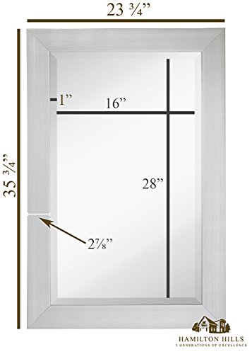 NEW Silver Modern Metallic Look Rectangle Wall Mirror | Brushed Metal Appearance | Contemporary Simple Design Beveled Glass Vanity, Bedroom, or Bathroom | Hanging Horizontal or Vertical | Made in USA