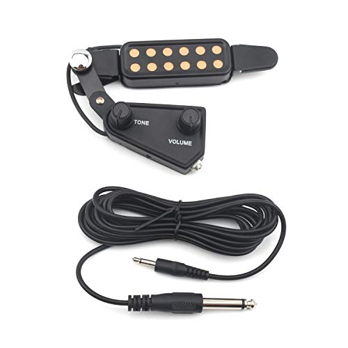 SiYear High fidelity 12 Hole Sound Guitar Pickup Acoustic Electric Transducer for Acoustic Guitar Magnetic Preamp with Tone and Volume Control, Match Guitar Interconnect cable 3M/10FT