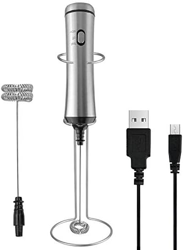 Milk Frother Handheld - Yatuela Powerful High Torque Motor Electric Foam Maker Durable Drink Mixer for Bulletproof Coffee, Latte, Cappuccino, Hot Chocolate, Included Stainless Steel Stand