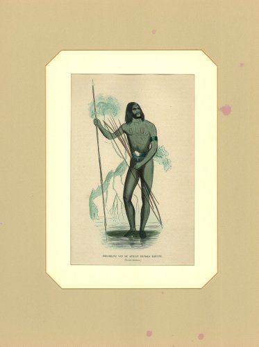 SALE!!Hand Watercolored Antique Costume Print, Tattooed Man, Indoorling Van De Strait Prinses Mariane (Netherland Antique Costume Engraving)