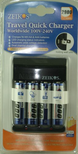 Travel Quick Charger With 4 AA rechargeable Batteries With tripod , card case , Cleaning kit , LCD Protector For Fuji Finepix S1800 Camera