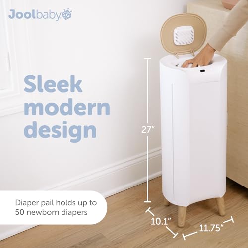 Jool Baby SmartWave Plus Diaper Pail & Refill – Motion Sensing Lid with Odor Lock – Compatible with Regular Trash Bags – Holds up to 50 Newborn Diapers