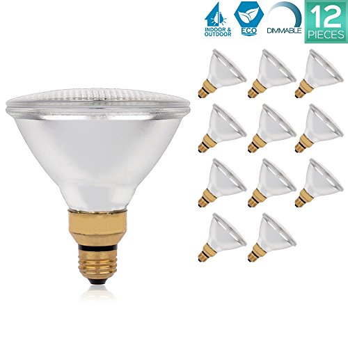 Luxrite LR20637 (12-Pack) PAR38 Eco Halogen Light Bulb, 70 Watt (90w replacement) Dimmable, 40Â° Flood Beam Spread, 2900K, 1310 Lumens E26 Base, For Indoor/outdoor use.