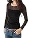 Allegra K Women Scoop Neck Long Sleeves Sheer Mesh Panel Slim Fit Shirt S Black