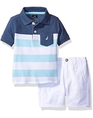 Nautica Baby Boys Stripe Polo with Pull on Short Set, Ink