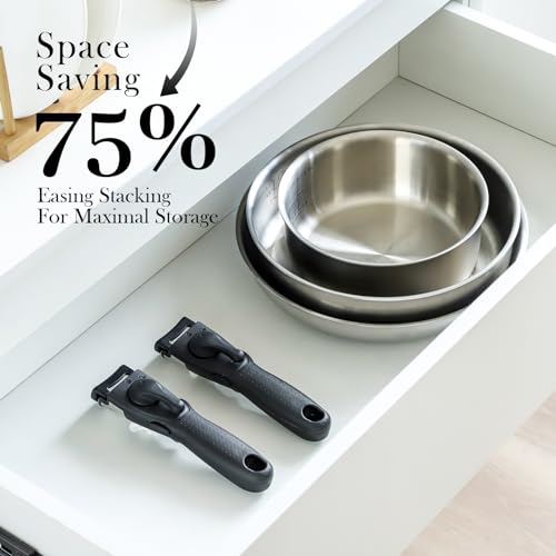 ROYDX Stainless Steel Pots and Pans Set,18/10 Uncoated Pan Set with Stainless Steel Frying Pan,Steamer & Saute Pan,Detachable Stay-Cool Handles,Glass Lids,LFGB Approved,Suitable for All Hobs
