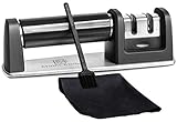 Knife Sharpener for Straight & Serrated Knives by Mirific Kitchen | Manual 2-stage Kitchen Knife Sharpening tool for Dull Blades | 2 Bonuses: Cleaning Brush + Fine Tissue