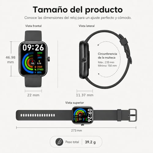 EASYTAO Smartwatch, Reloj Inteligente Hombre, Llamadas por Bluetooth, Monitorización del sueño, con el Asistente de Voz Alexa, Monitoreo de Salud Las 24 Horas, Impermeable IP68, Negro