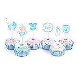48 Cupcake Toppers for Baby Shower It's a Boy Kids Party Cake Decorations Blue