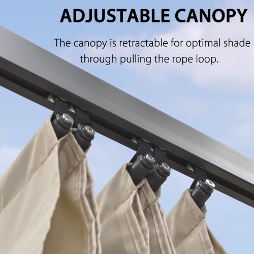 PURPLE LEAF 12' X 16' Outdoor Retractable Pergola with Sun Shade Canopy Patio Metal Shelter for Garden Porch Beach Pavilion Grill Gazebo Modern Yard Grape Trellis Pergola, Beige