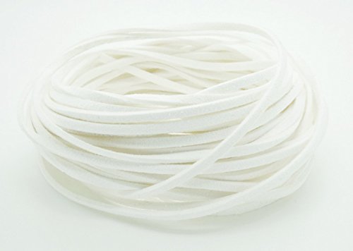 BeadsTreasure White Suede Cord Lace Leather Cord For Jewelry Making 3x1.5 mm-20 Feet.