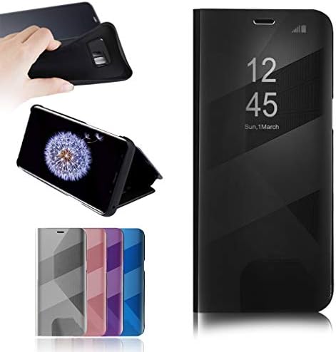 RLGPBON Huawei P20 Pro Case, Clear View Standing Huawei P20 Pro Case, Mirror Flip Case Cover For Huawei P20 Pro Black