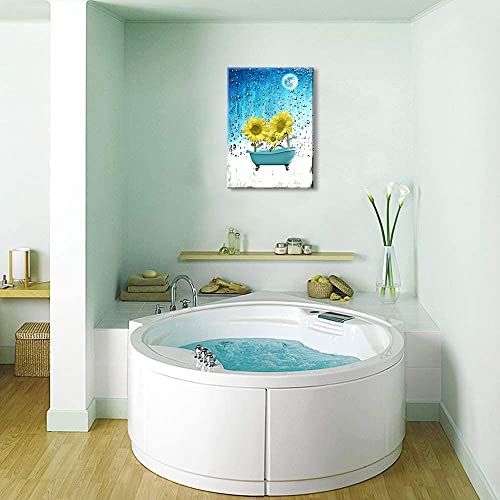 Moon Sunflower Bathroom Wall Decor-Modern Artwork Prints Wall Decor-Home Clearance Wall Art-Country Decorations For Home-Farmhouse Wall Art-Inspirational Posters-Framed Ready To Hang 12x16 Inch