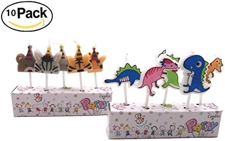 ICASA Birthday Candle for Kids, Dinosaur Animal Party Cake Candles Cake Topper Decor for Kids Child Boys Girls Celebration 10-Pack 2.5 inch