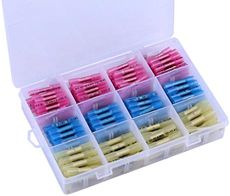 200 PCS Insulated Heat Shrink Butt Connectors Kit Electrical Wire Waterproof Marine Automotive Grade Terminal Set Wire Crimp Connector Assortment Red 22-18 AWG Blue 16-14 AWG Yellow 12-10 AWG