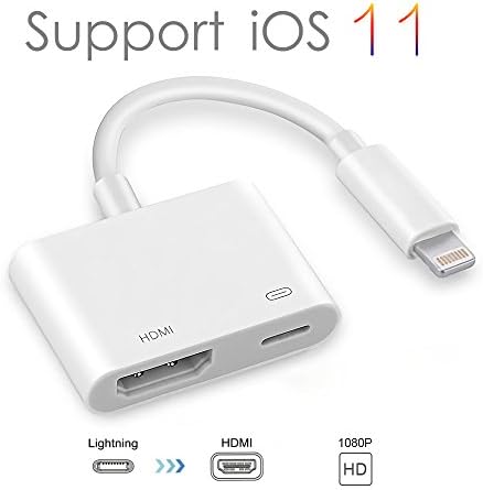 Lightning to HDMI, Lightning Digital AV Adapter with Lightning Charging Port for HD TV Monitor Projector 1080P for Select iPhone, iPad and iPod Models
