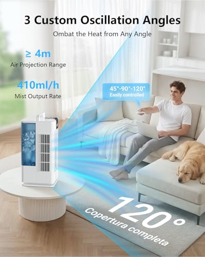 Aiorber Portable Mini Air Conditioner: Water Cooling Fan, 2000ml Tank, 120° Oscillation, 4 Speeds, LED, Timer + Remote Control, No Drain Tube for Home/Office