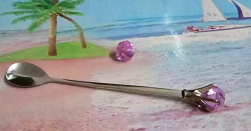 Luckyscarecrow Crystal Coffee Spoon Coffee Mixing Spoon Stainless Steel Cocktail Stirring Spoons Iced Tea Spoon, Long Handle Dinner Spoon Dessert Spoon, 7.9 Inch Elegant Gift (Rose)