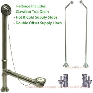 Chrome Clawfoot Tub Hardware Kit Drain, Double Offset Supply Lines ...
