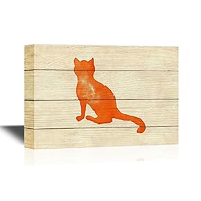 Canvas Wall Art - Silhouettes of Cats Made with Watercolor on Light Yellow Backaground - Gallery Wrap Modern Home Art | Ready to Hang - 12x18 inches