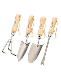 YAPASPT Herramientas de jardinería Kit de 4 piezas de mano de acero inoxidable para jardín Juego de maceteros resistentes a la corrosión para flores y plantas vegetales