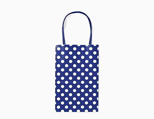 12CT SMALL ROYAL BLUE POLKA DOT BIODEGRADABLE, FOOD SAFE INK & PAPER, PREMIUM QUALITY PAPER (STURDY & THICKER), KRAFT BAG WITH COLORED STURDY HANDLE (Small, P.Royal Blue)