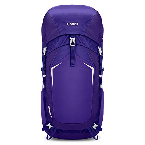 Gonex 55L Hiking Internal Frame Backpack Outdoor Backpacking Camping Trekking Climbing Backpack with Rain Cover for Men Women Bluish Purple