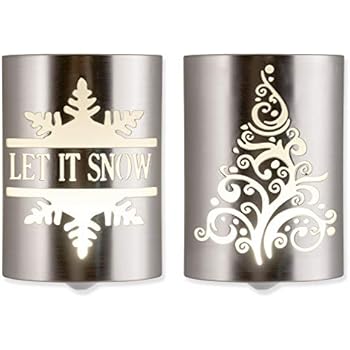 Lights by Night Holiday LED Night Lights, 2 Pack, Dusk-to-Dawn, Christmas Home Décor, Designer, Let It Snow, UL-Listed, Ideal for Bedroom, Bathroom, Living Room, Brushed Nickel, 43884