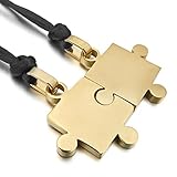INBLUE Men,Women's 2 PCS Stainless Steel Pendant Necklace Gold Tone Jigsaw Puzzle Love Couple Adjustable 20~22 Inch Chain
