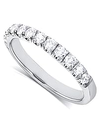 Flame French Pave Lab Grown Diamond Comfort Fit - Banda de boda para mujer 1 2 CTW 14 K oro blanco (DEF VS)