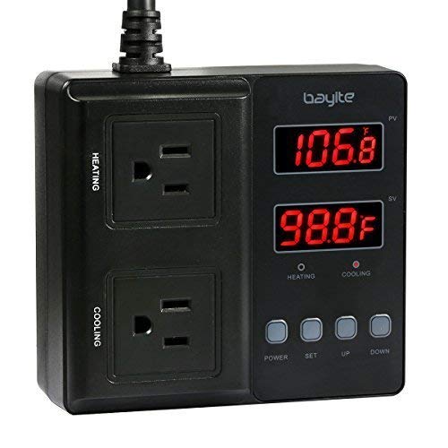 bayite Temperature Controller 1650W BTC211 Digital Outlet Thermostat, Pre-Wired, 2 Stage Heating and Cooling Mode, 110V - 240V 15A