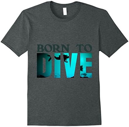 Mens Blue Design Scuba Diving T-Shirt: Born To Dive  Small Dark Heather