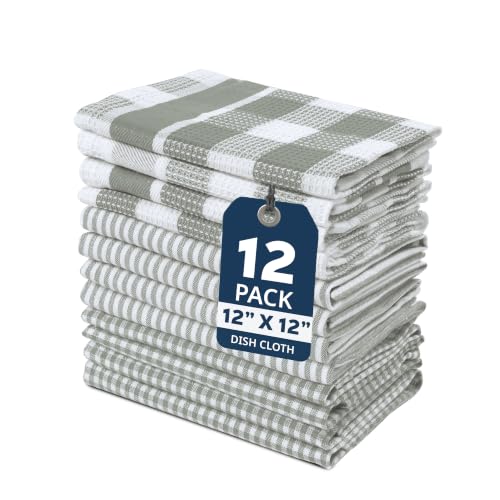 LANE LINEN 100% Cotton Dish Cloths Grey 12 Pack