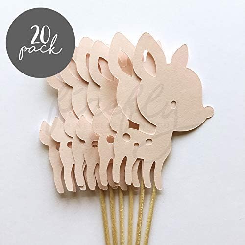 FIREFLY Deer 20 Cupcake Toppers Gender Reveal Baby Shower Decorations Party Cake Decorating Supplies First Birthday Decorations Kids Children Baking Supplies (Pink)