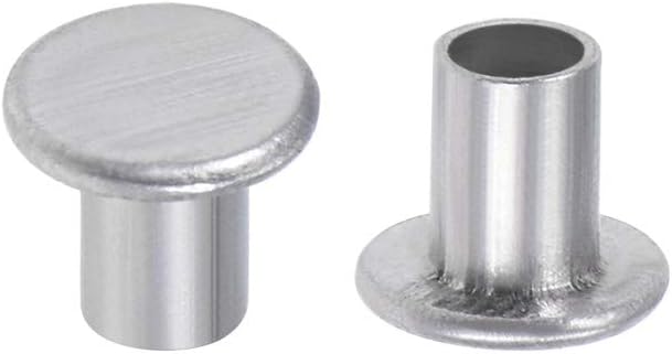 sourcing map 200 Pcs 3mm x 4mm Aluminum Flat Head Semi-Tubular Rivets Silver Tone, 200 Pcs M3 x 4mm