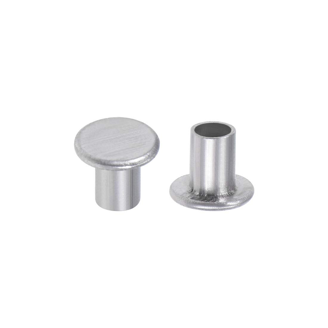 sourcing map 200 Pcs 3mm x 4mm Aluminum Flat Head Semi-Tubular Rivets Silver Tone