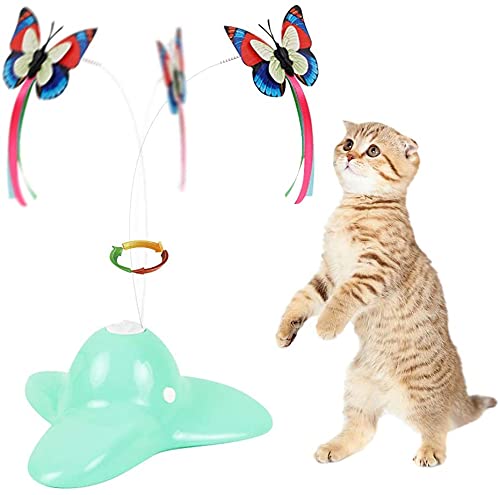 Buyter Interactive Cat Toy Electric Rotating Butterfly Turntable Puzzle Pet Tease Pole (Green)