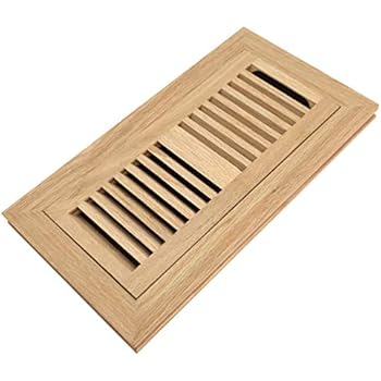 Red Oak Wood Flush Mount Floor Register Vent Cover, 4x10 Inch (Duct Opening), 3/4 Inch Thickness, with Damper, Unfinished