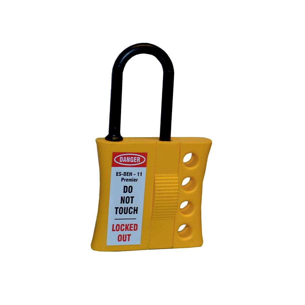 Dielectric Lockout Hasp, Unique Swing Lock System, 6mm Thread Size, Black & Yellow