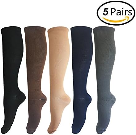 5 Pairs Compression Socks Men &amp; Women, Graduated Athletic Fit for Running, Nurses, Shin Splints, Flight Travel,Boost Stamina, Circulation, and Recovery (Large/X-Large, 5 color)