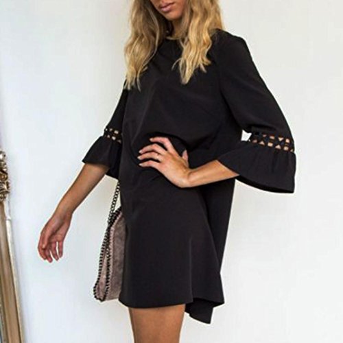 Lightning Deals Loose Dress,ZYooh Women Fashion Hollow Out Ruffled Sleeve Evening Party Mini Dress (Black, XL)