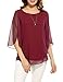 Hount Women Casual Loose Pullover Chiffon Blouse 3/4 Sleeve Solid Chiffon Shirt